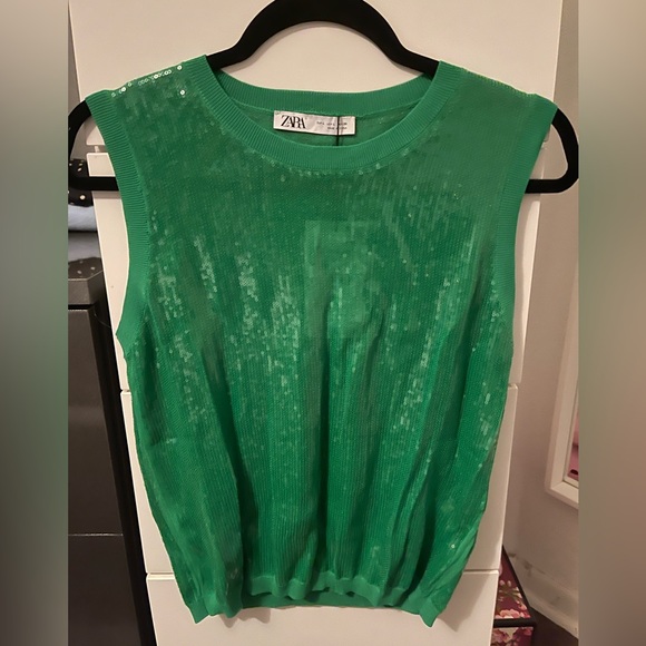 Zara Tops - Zara Vibrant Green Sequin Tank Top